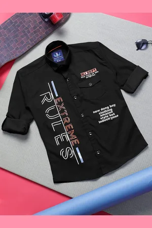 SKY HEIGHTS Boys Typography Printed Pure Cotton Casual Shirt