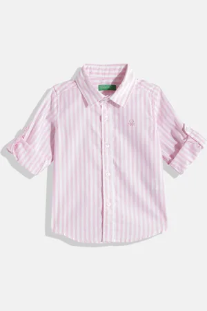 Benetton Boys Dual-Tone Striped Casual Pure Cotton Oxford Shirt
