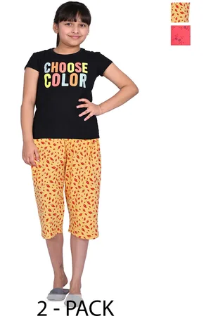 BAESD Girls Pack of 2 Printed Cotton Loose Fit Capris