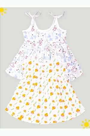 Kidbea Infant Girls Pack Of 2 Conversational Printed Round Neck Cotton Fit & Flare Dress