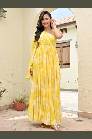 Kalini Floral Printed Off Shoulder Georgette Fit and Flare Maxi Dress