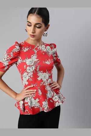 Sera Women Red & White Floral Printed Peplum Top