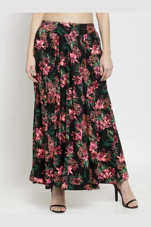 Sera Women Black Floral Print Maxi Skirt