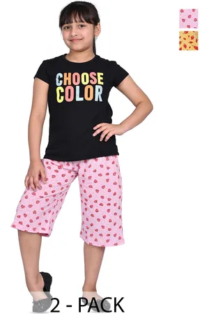 BAESD Girls Pack Of 2 Printed Cotton Capris