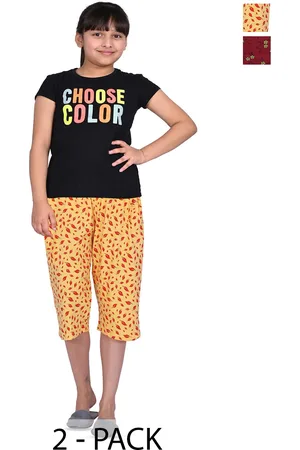 BAESD Girls Pack of 2 Printed Cotton Loose Fit Capris