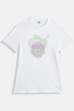 PUMA Girls Brand Logo Graphics & Floral Printed Youth Knitted Pure Cotton T-shirt