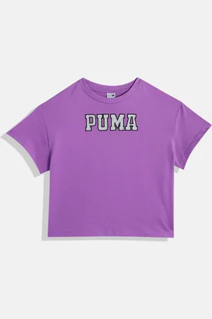 PUMA Girls Brand Logo Graphics Print Dancing Queen Pure Cotton Relaxed Fit Crop T-shirt