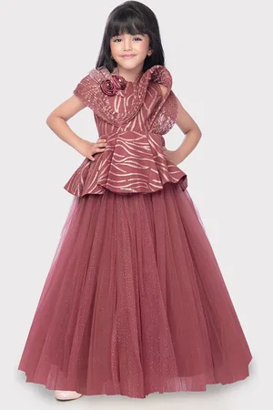 Betty Girls Round Neck Sleeveless Net Fit & Flare Maxi Dress