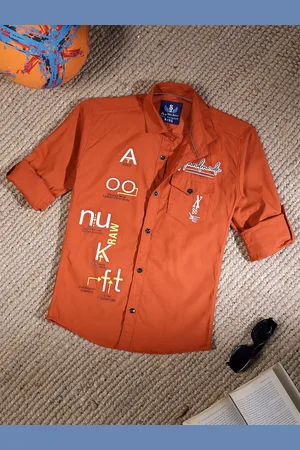 SKY HEIGHTS Boys Typography Printed Pure Cotton Casual Shirt