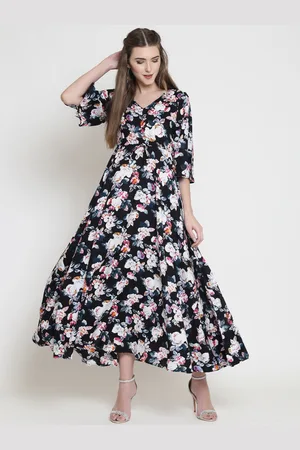 Sera Women Black Floral Print Maxi Dress