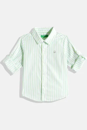 Benetton Boys Dual-Tone Striped Casual Pure Cotton Oxford Shirt