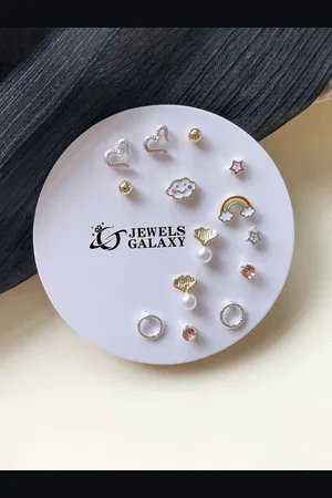 Jewels Galaxy Set Of 7 Gold-Plated Crystals Contemporary Stud Earrings