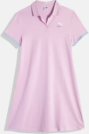 PUMA Girls Solid Polo Collar Classics Match Point Youth Knitted A-Line Style T-shirt Dress
