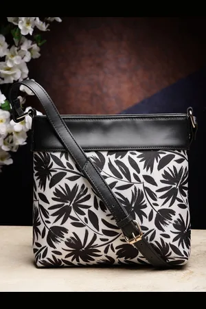Sangria Black Floral Printed Structured Sling Bag