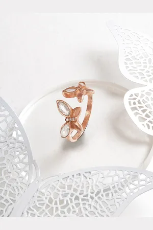 Joker & Witch Rose Gold Plated Stones Studded Butter Fly Finger Ring
