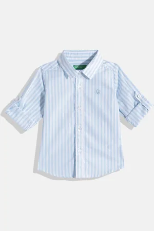 Benetton Boys Dual-Tone Striped Casual Pure Cotton Oxford Shirt