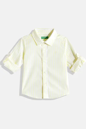 Benetton Boys Dual-Tone Striped Casual Pure Cotton Oxford Shirt