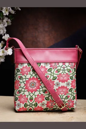 Sangria Pink Floral Printed Structured Sling Bag
