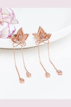 Joker & Witch Rose Gold Plated Stone Studded Contemporary Drop Earrings