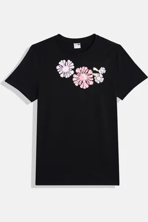 PUMA Girls Floral Print Classics SNFLR Logo Knitted Pure Cotton T-shirt