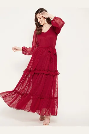 Bitterlime V-Neck Puff Sleeve Tiered Maxi Dress