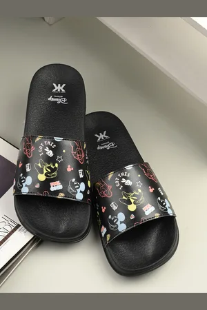 Kook N Keech Women Black Mickey & Friends Printed Sliders