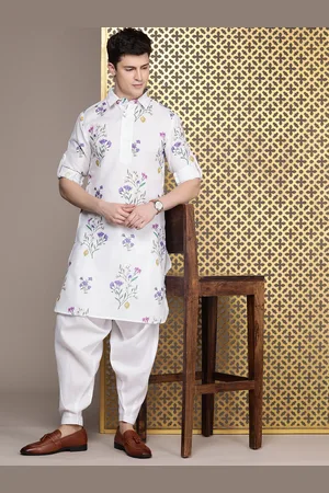 House of Pataudi Men Jashn Floral Printed Pathani Kurta With Salwar
