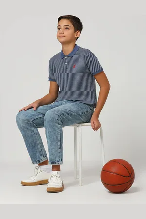 Nautica Boys Polo Collar Pure Cotton Striped T-shirt