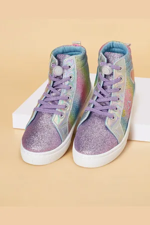 Pantaloons Girls Textured Comfort Insole Contrast Sole Lace-Up Sneakers