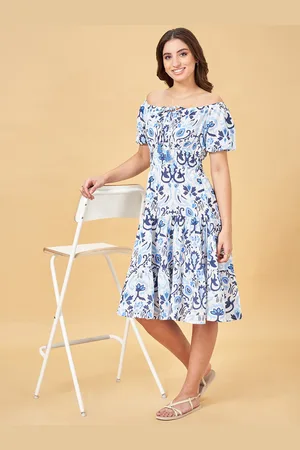 Pantaloons Floral Print Off-Shoulder Tiered Fit & Flare Dress