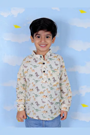 The Mom Store Boys Standard Long Sleeves Spread Collar Cotton Opaque Printed Casual Shirt