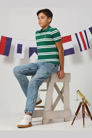 Nautica Boys Polo Collar Pure Cotton Striped T-shirt