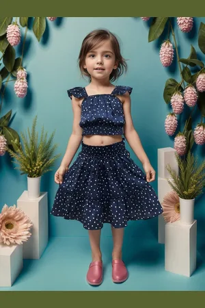 A.T.U.N. Girls Printed Shoulder Straps Top With Skirt