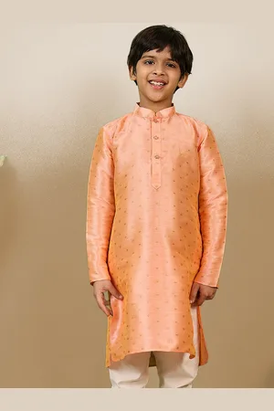 Sanwara Boys Long Sleeves Mandarin Collar Thread Work Jacquard Kurta