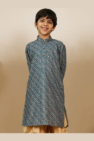 Sanwara Boys Geometric Woven Design Sequinned Cotton Straight Kurta