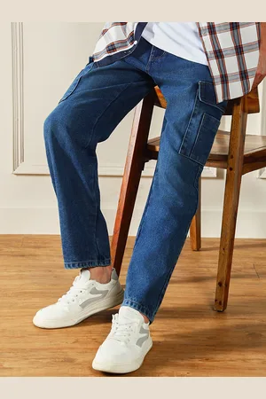 Dennis Lingo Men Relaxed Fit Mid-Rise Dark Shade Clean Look Pure Cotton Cargo Jeans