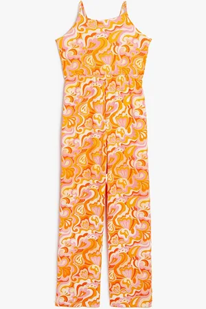 Koton Girls Floral Printed Shoulder Straps Basic Jumpsuit