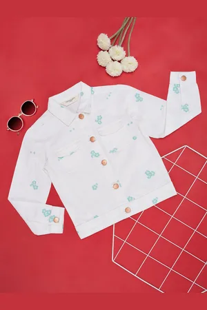 Pantaloons Girls Floral Printed Pure Cotton Crop Tailored Jacket