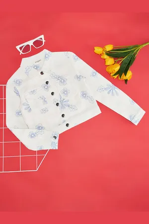 Pantaloons Girls Floral Printed Crop Tailored Jacket
