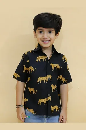 The Mom Store Boys Standard Short Sleeves Spread Collar Cotton Opaque Printed Casual Shirt