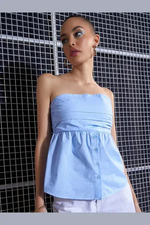 Sassafras Off-Shoulder Pleated Smocked Pure Cotton Tube Top