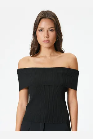 Koton Vertical Striped Off-Shoulder Bardot Top
