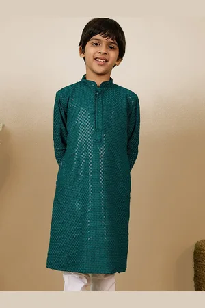 Sanwara Boys Geometric Embroidered Chikankari With Sequinned Cotton Straight Kurta