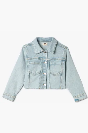 Koton Girls Washed Spread Collar Long Sleeves Crop Denim Jacket