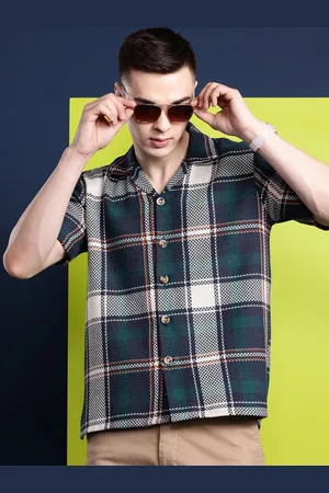 HANCOCK Men Relaxed Fit Tartan Checked Cotton Casual Shirt