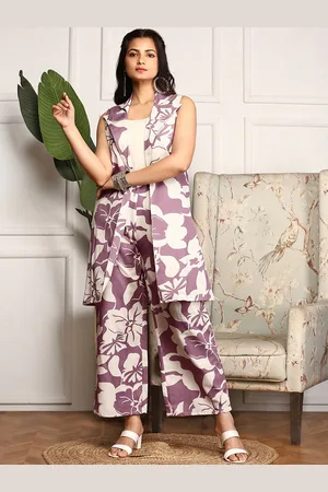 Ishin Floral Printed Pure Cotton Top & Trouser With Shrug