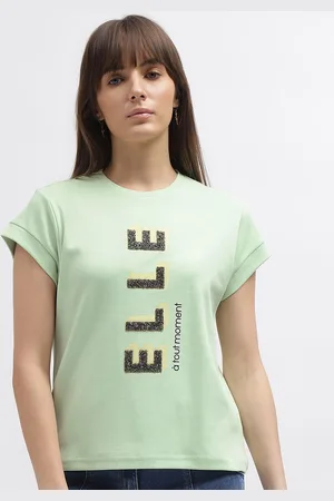 Elle Round Neck Typography Printed Cotton Extended Sleeves T-shirt