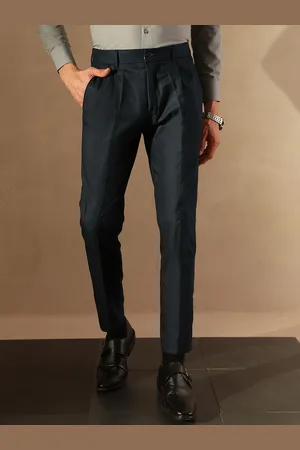 DENNISON Men Tapered Fit self check Pleated Trousers
