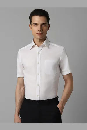 Louis Philippe Textured Spread Collar Half Sleeves Chest Pocket Cotton Formal Shirt