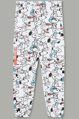 Lifestyle Girls Snoopy Printed Cotton Mid Rise Track Pants